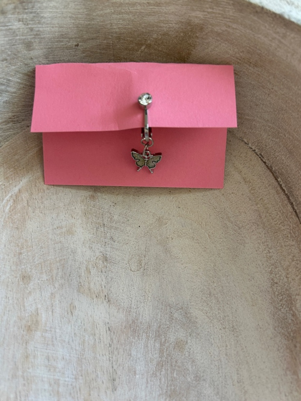 Silver color Butterfly faux Belly Ring with Clear Gem clip on fake
